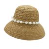 French Japanese Elegant Pearl Chain Woven Bell-Shaped Basin Hat Women'S Summer Sunshade Sunscreen Vacation Beach Hepburn Straw Hat