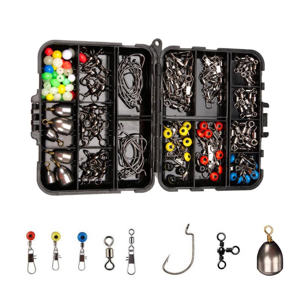 128 Pcs Fishing Gear Set Hooks Baits Carp Portable Angling Tackle Box Suit Kit