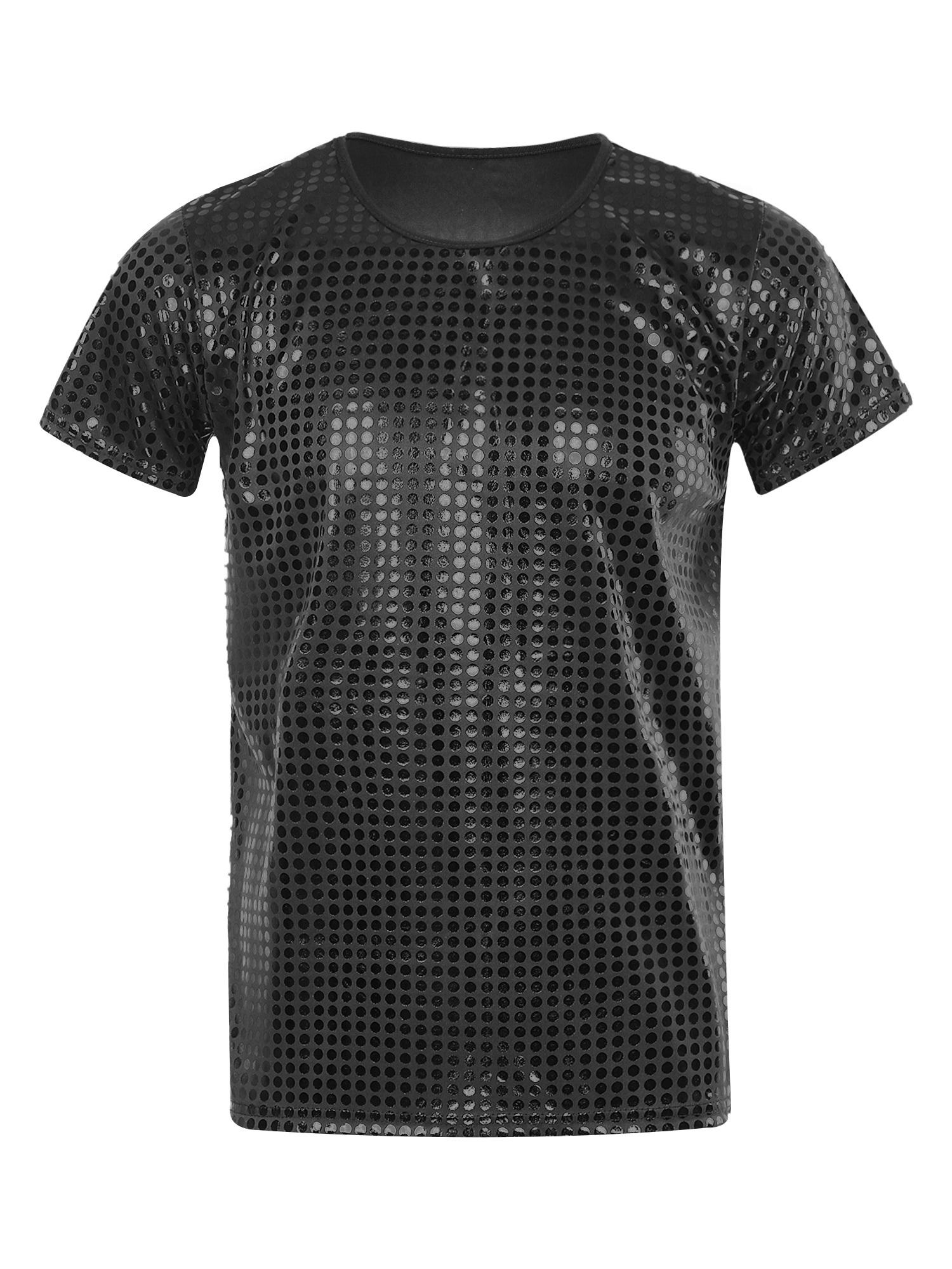 

Мужская блестящая танцевальная футболка с пайетками и круглым вырезом с коротким рукавом для выступлений, ночных клубов, фестивалей и вечеринок