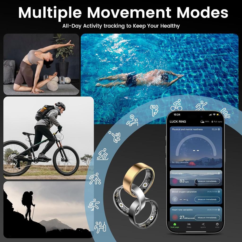 Smart Ring Health Tracker, Sleep&Exercise Monitor Heart Rate,Blood Oxygen,Fitness Trackers for Man&Women -Long Lasting Batteries,Waterproof Sleep