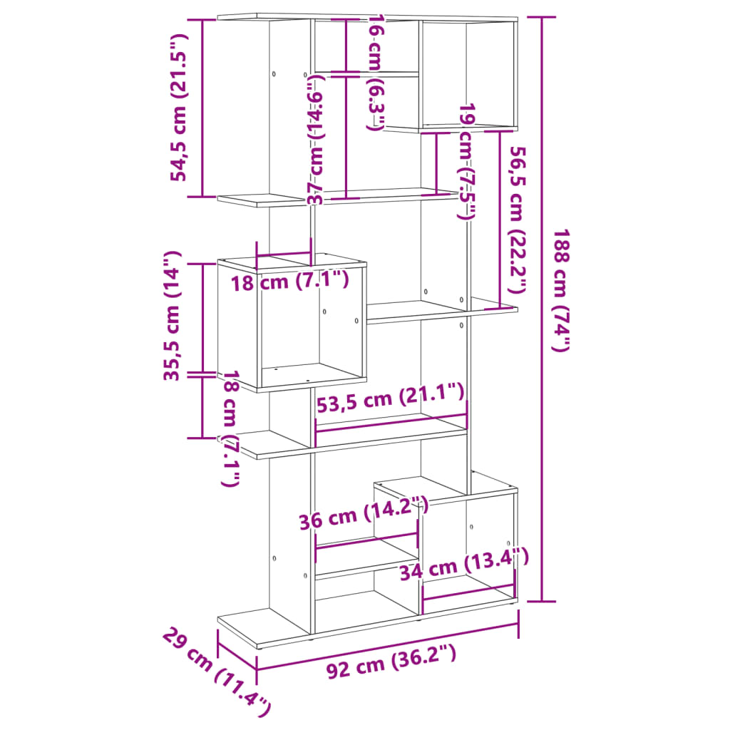Bookshelf Concrete Grey 92 x 29 x 188 cm Engineered Wood