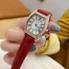 Barrel-Shaped Simple Watch Women'S Fashion Diamond-Encrusted Roman Face Leather Waterproof Women'S Watch