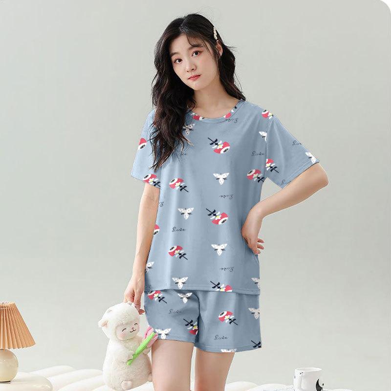 Factory clearance summer thin short-sleeved pajamas women s summer Korean version women s loungewear suit casual small man M