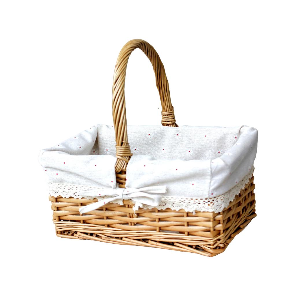 Wicker Picnic Basket with Handle and Washable Liner for Camping Vegetable Picking Mother's Day Thanksgiving Outings