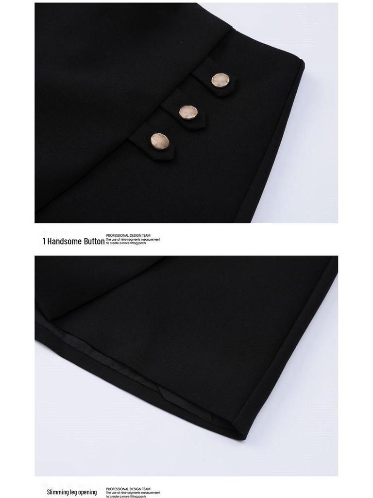 Women's High-Waisted Black A-Line Culottes: Spring/Summer 2026 Versatile Wide-Leg Casual Shorts.