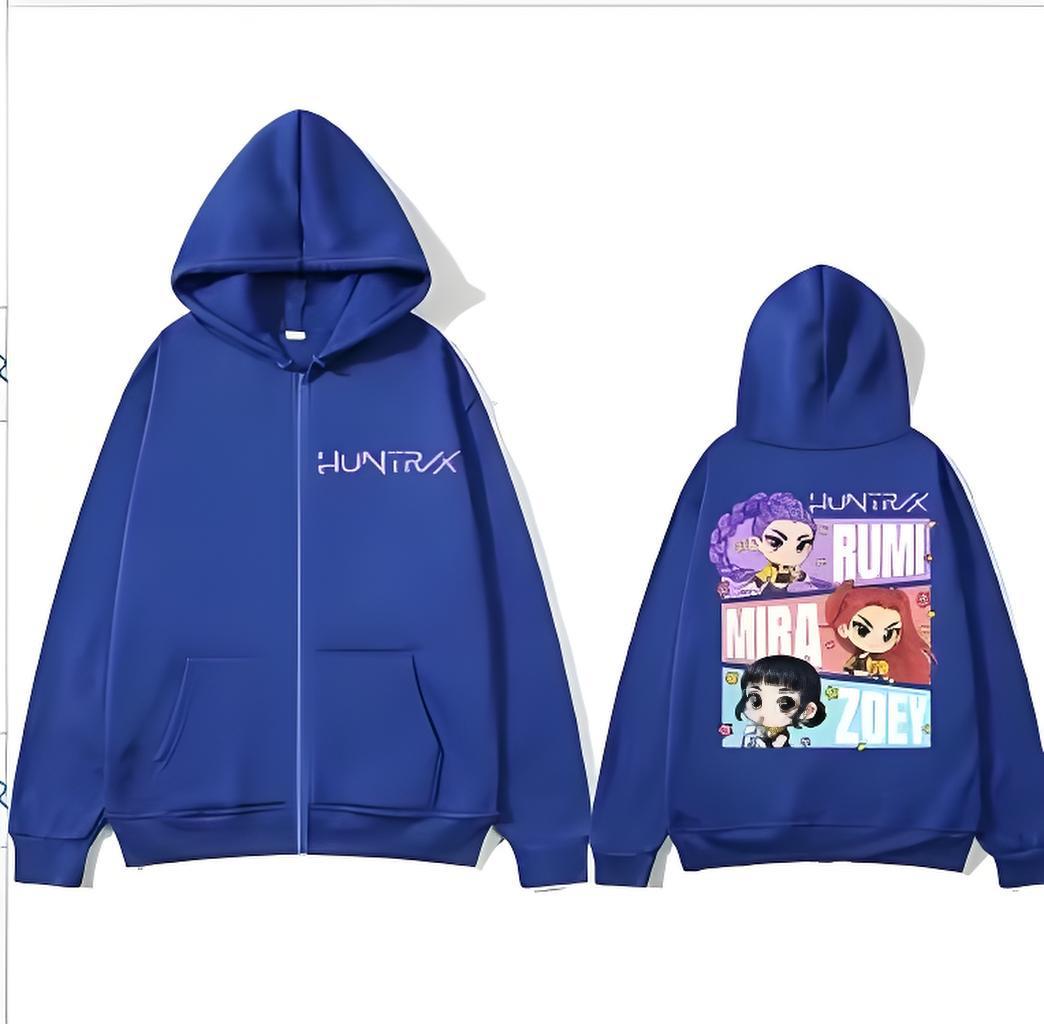 

2025 Cross New Fashion Cartoon Print Zipper Hoodie: Versatile European & American Style Adult Casual Sweatshirt with Pockets M синій