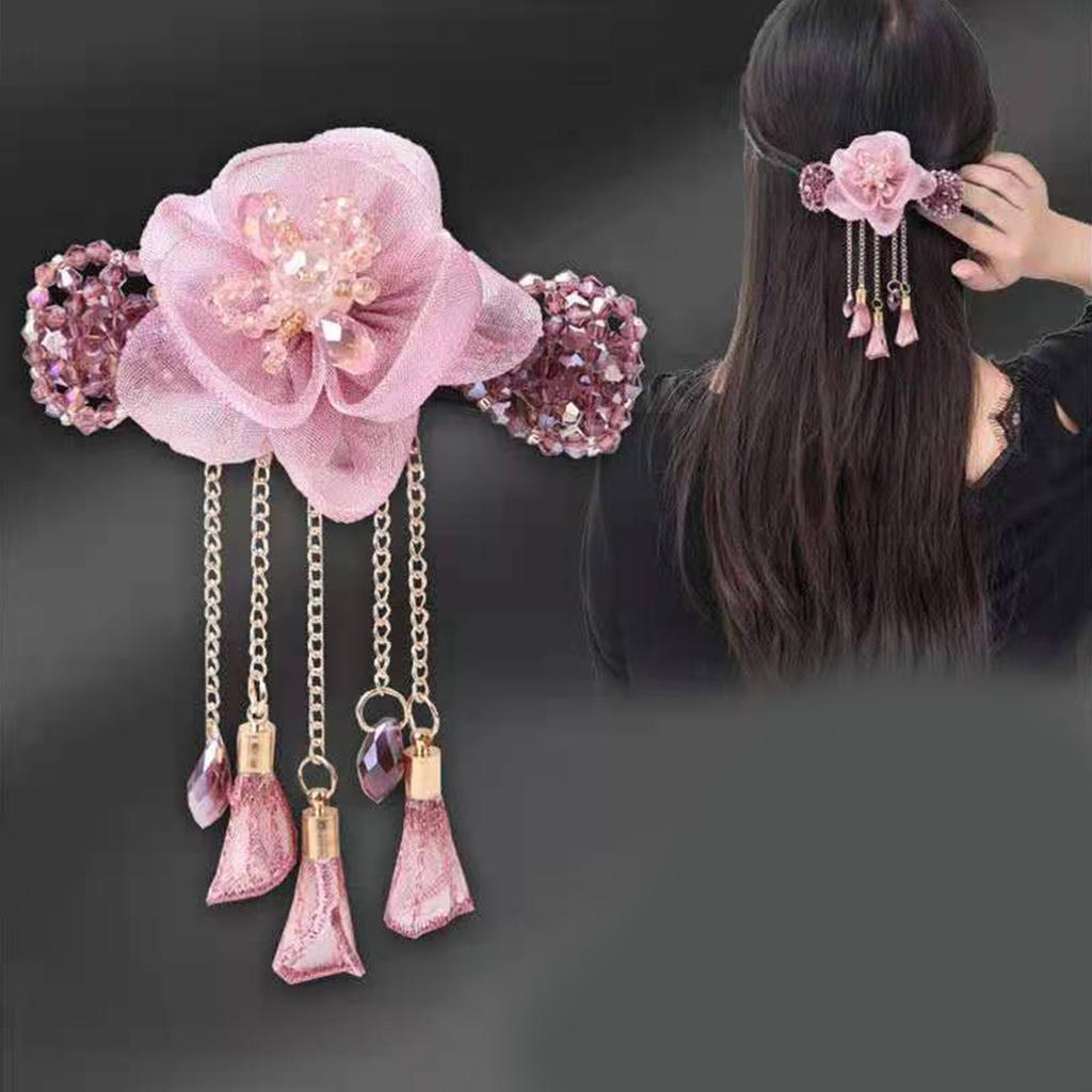 Chinese Styles Hair Pin Handmade Flower Hair Clip Long Tassels Women Hairpin for Ponytails and Various Hairstyles