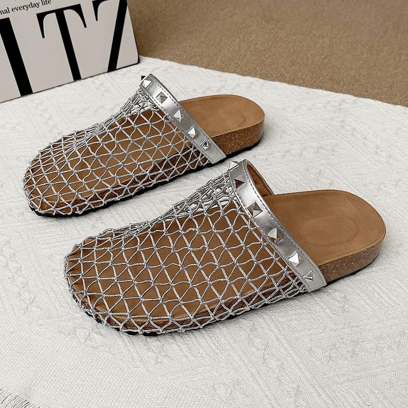 Hollow mesh bag head half slippers women's summer wear 2025 new retro Birkenstock thick bottom women's one-pedal sandals
