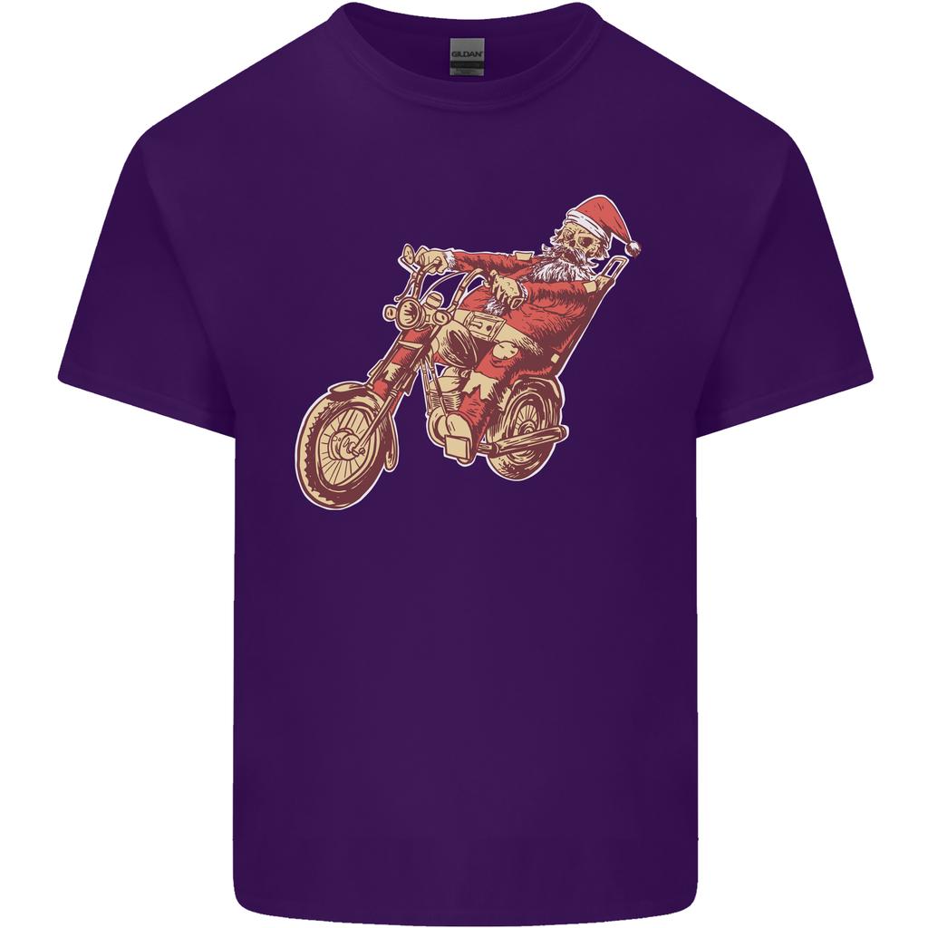 Biker Santa Christmas Motorcycle Chopper Skull Unisexs Light Cotton TShirt