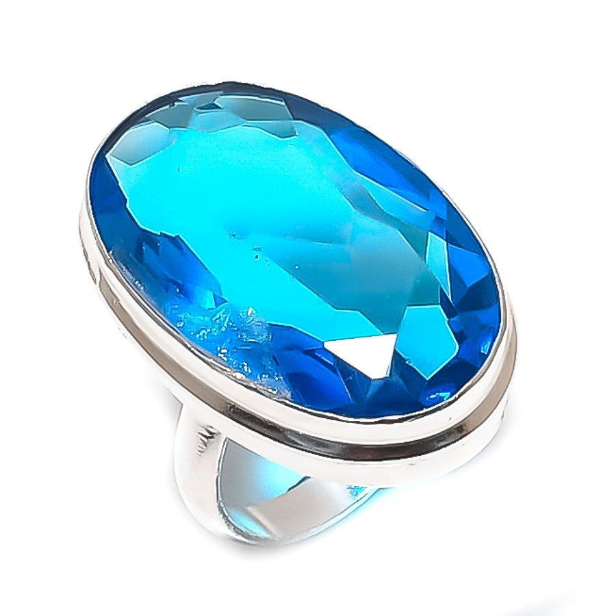 Natural Swiss Blue Topaz Gemstone 925 Sterling Silver Jewelry Ring Size 6.5 C9f35