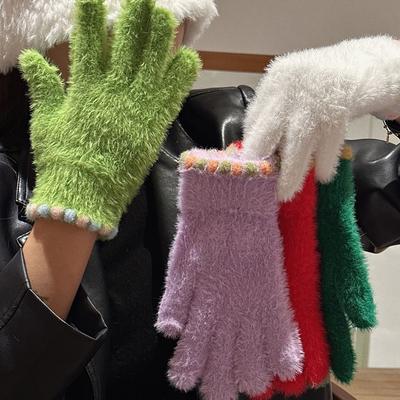 Korean Style Fleece Women's Gloves Touch Screen Thicken Gloves Soft Ski Mittens for Cycling Skiing