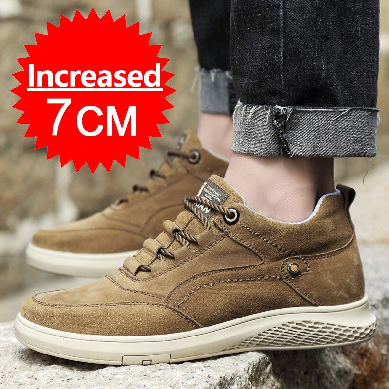 New Men Elevator Shoes Height Increase Insole 7CM Leather Casual Men Shoes Sneakers Man Breathable Leather Shoes Men Ankle Boots