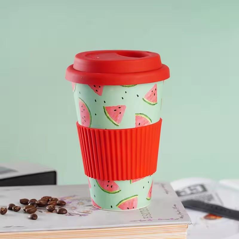 

Heat Resistance Reusable Bamboo Fibre Coffee Cup Creative Fashion Coffee Tea Mug Wheat Straw Travel with Silicone Lid Mugs 400ml 400ml