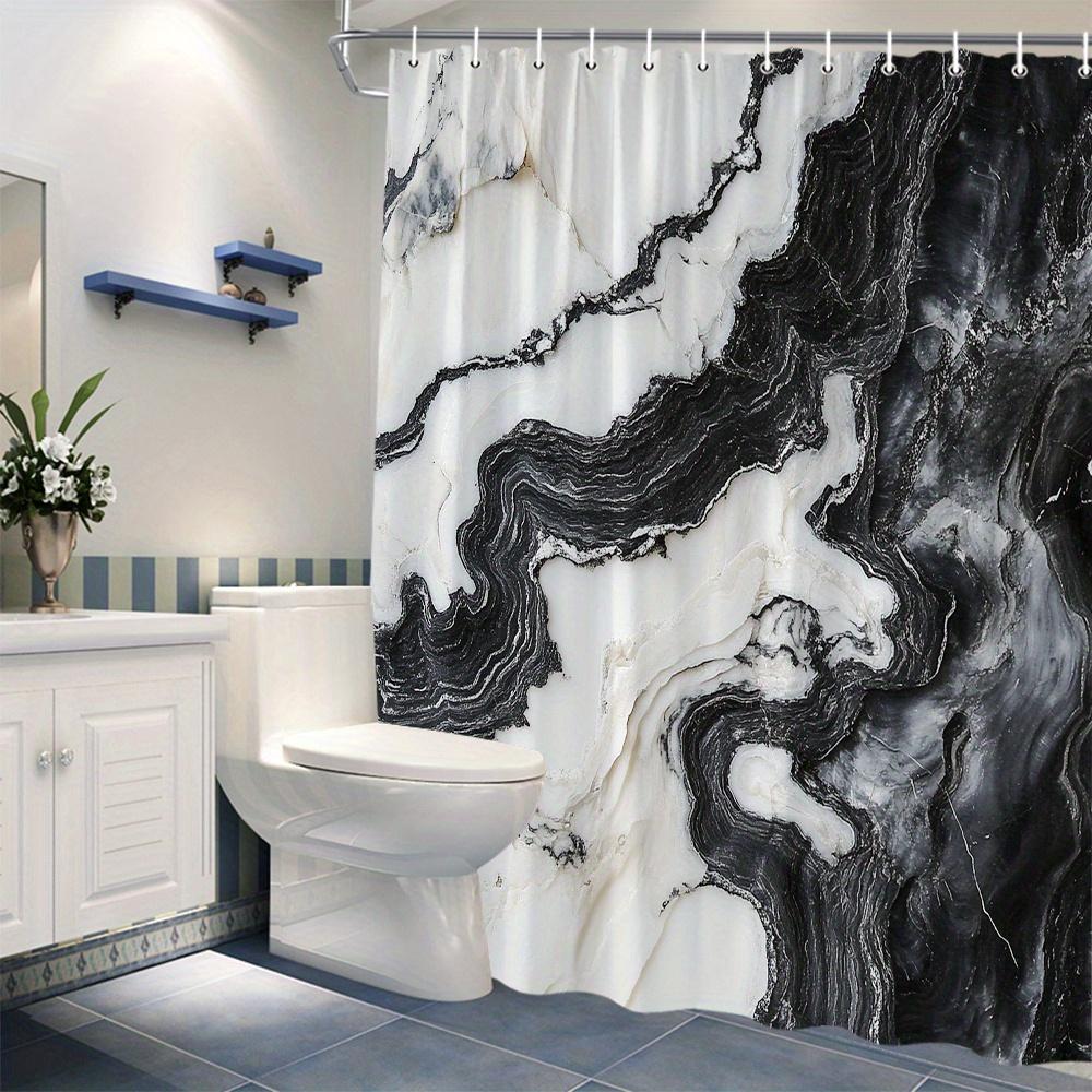 Jessica Chen Black/White Elegant And Marble Waterproof Shower Curtain, Luxury Bathroom Decor For Modern Home