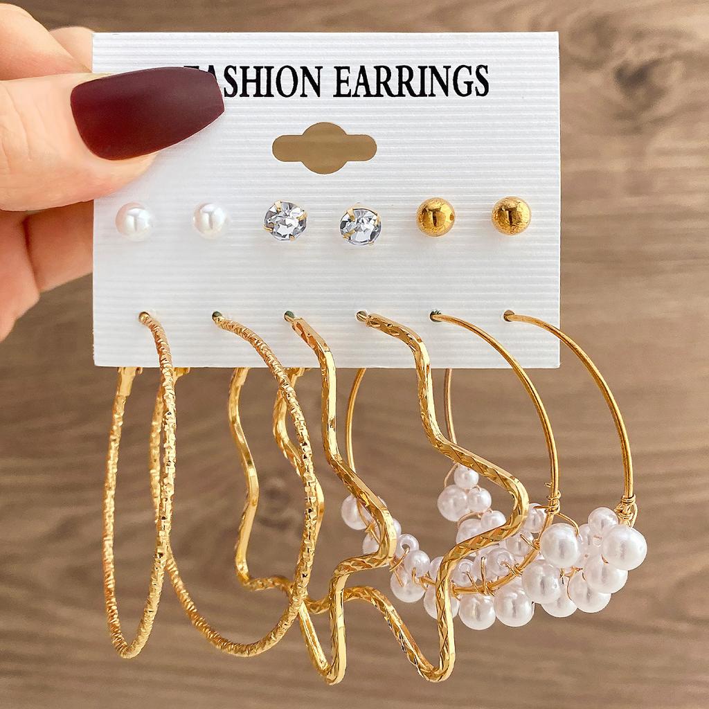 Inlaid Pearl Butterfly Earrings Premium Earrings Retro Metal 6 Set Earrings Combination Women