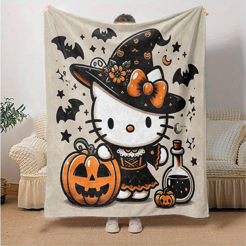 

1pc Witch Hello Kitty Blanket, Seasonal Universal Home Decorative Throw Blanket for Room, Living Room, Travel, Camping, Car Blankets, Beach, Office Na 130x150cm