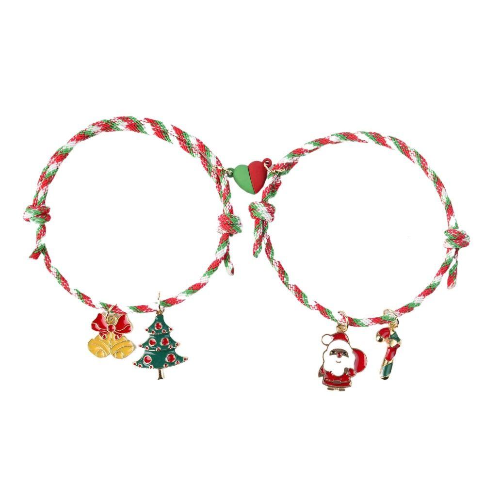 2pcs/set Christmas Tree Merry Christmas Bracelet Mistletoe Couple Xmas Bracelet  Christmas Gift