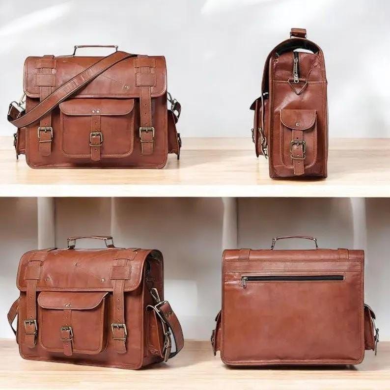 Handgefertigte Messenger-Umhängetasche aus echtem Leder für Laptops, Büro-Handtasche, Aktentasche, Rustikale Vintage-Umhängetasche, Geschenke für Männer, Geschenk für ihn