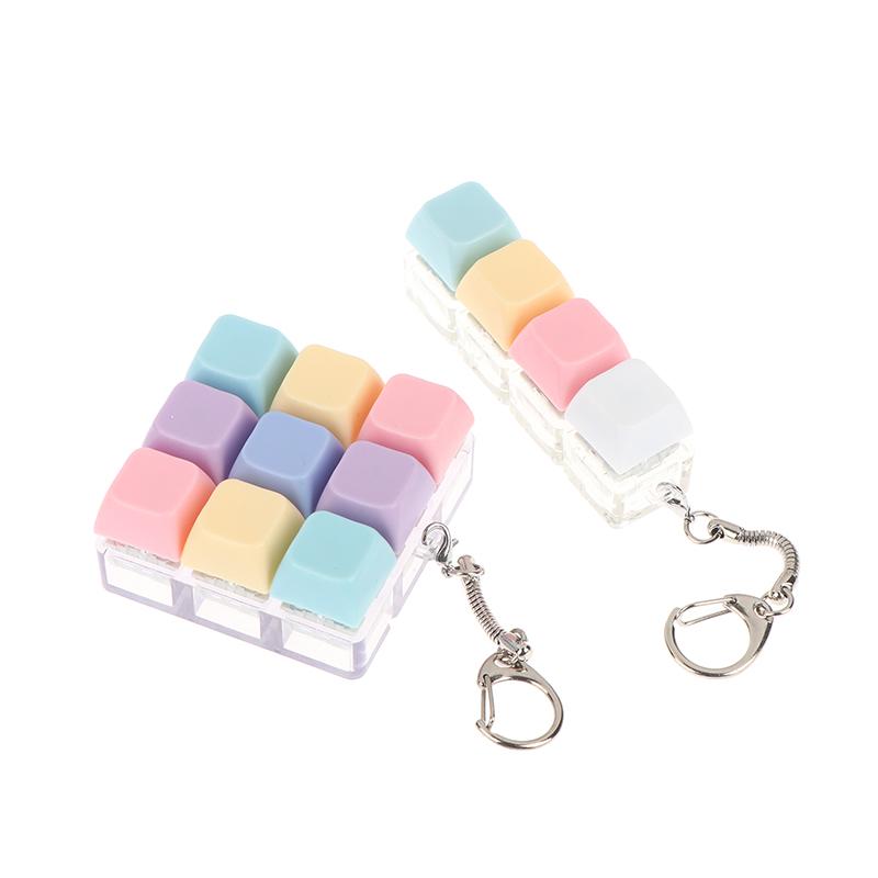 Macaron Color Keyboard Key Toy Diy Button Keycap Sensory Keychain Decompression Toys Mechanical 4Key Toy For Adult Gifts