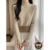Autumn and winter warm semi-turtleneck knitted sweater women's fungus edge fleece sweater simple and versatile inner backing top