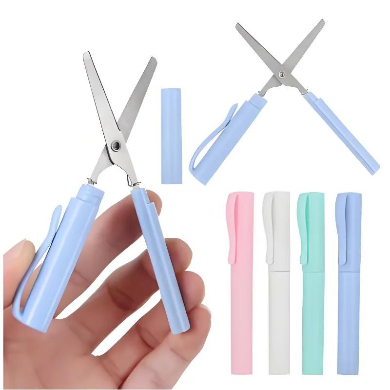1pc Stainless Steel Mini Folding Scissors Portable Creative Pen-Style Design DIY Paper-Cutting Art Tool School Office Supplies
