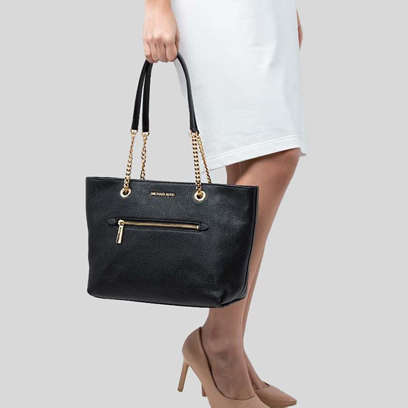 Michael Kors Jet Set Item Solid Color Gold Hardware Leather Tote Bag Women Tote Black 35F2GTTT2L-BLACK