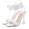 Fashion Fashion Weave Sandals Women's Summer Ankle Thin Strap Crystal Strange High Heel Ladies Sexy Peep Toe Party Wedding Sandalias