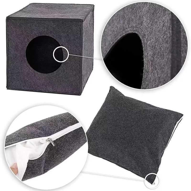Soft Felt Cats Bed Cube House Cave Sleeping Bag Cushion Kitten Hiding Nest Cat Portable Carrier Bag Outdoors Creative Breathable
