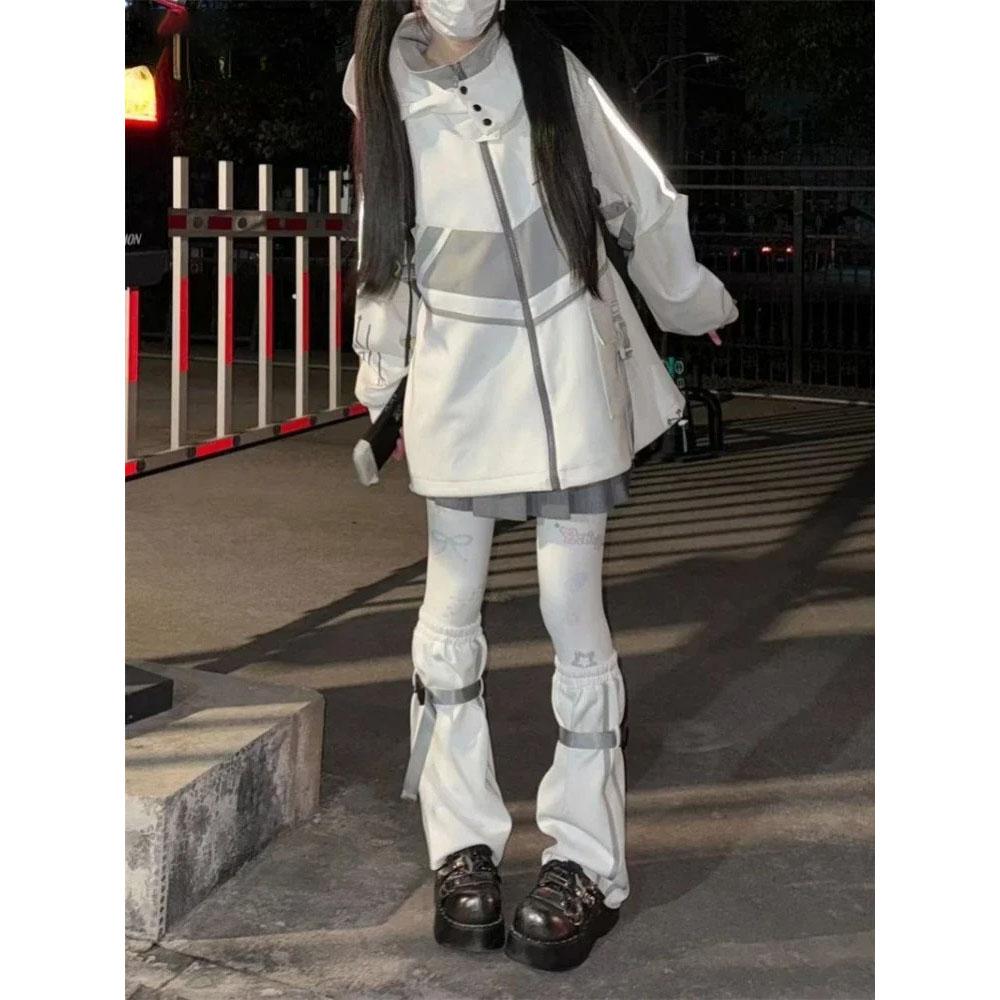 Vestes streetwear BF pour femmes, vêtements d'extérieur surdimensionnés à la mode décontractée vintage Y2k, manteaux à capuche de couleur contrastée