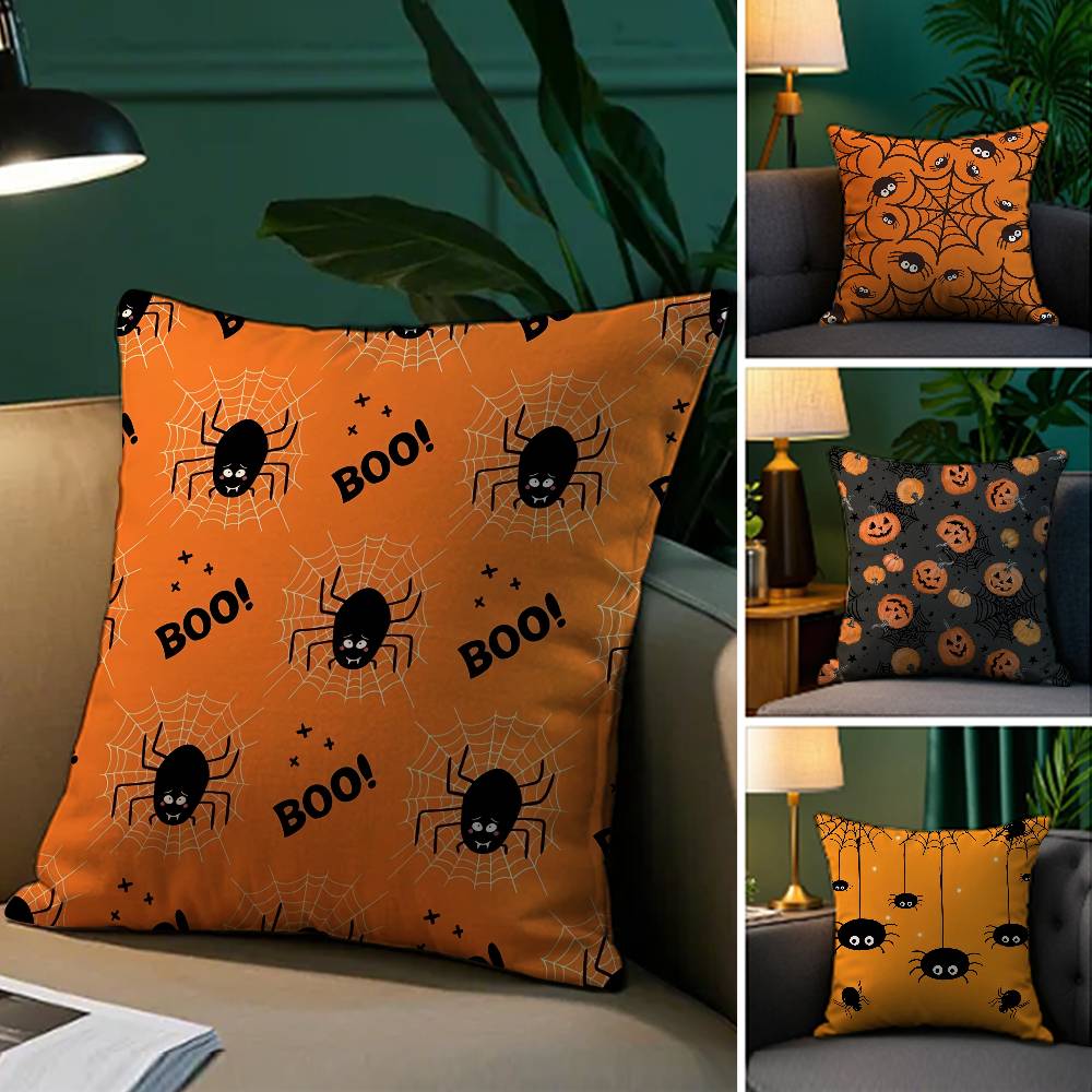 Happy Halloween Cute Spider Pillow Case Plush Fabric Soft Pillowcase Double Sided Print Sofa Cushion Cover Throw