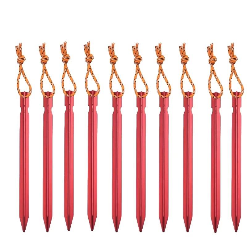 10pcs 18cm Aluminum Alloy Tent Pegs Canopy Stakes Ground Nails With Cord For Outdoor Camping Backpacking Hiking Garden Gear