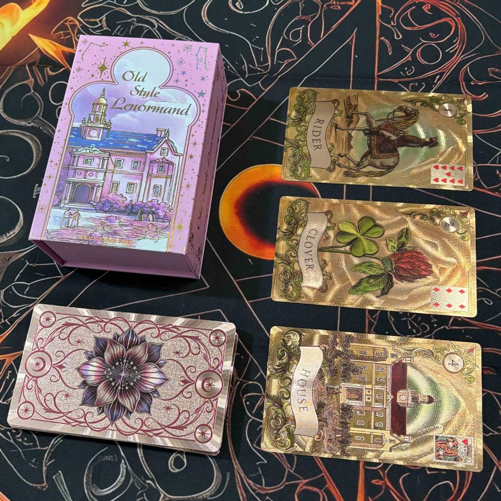 12*7cm Old Style Lenormand Oracle Cards 38 Pcs Gold Foil Waterproof PET Cards for Divination & Fortune Telling With Paper Manual