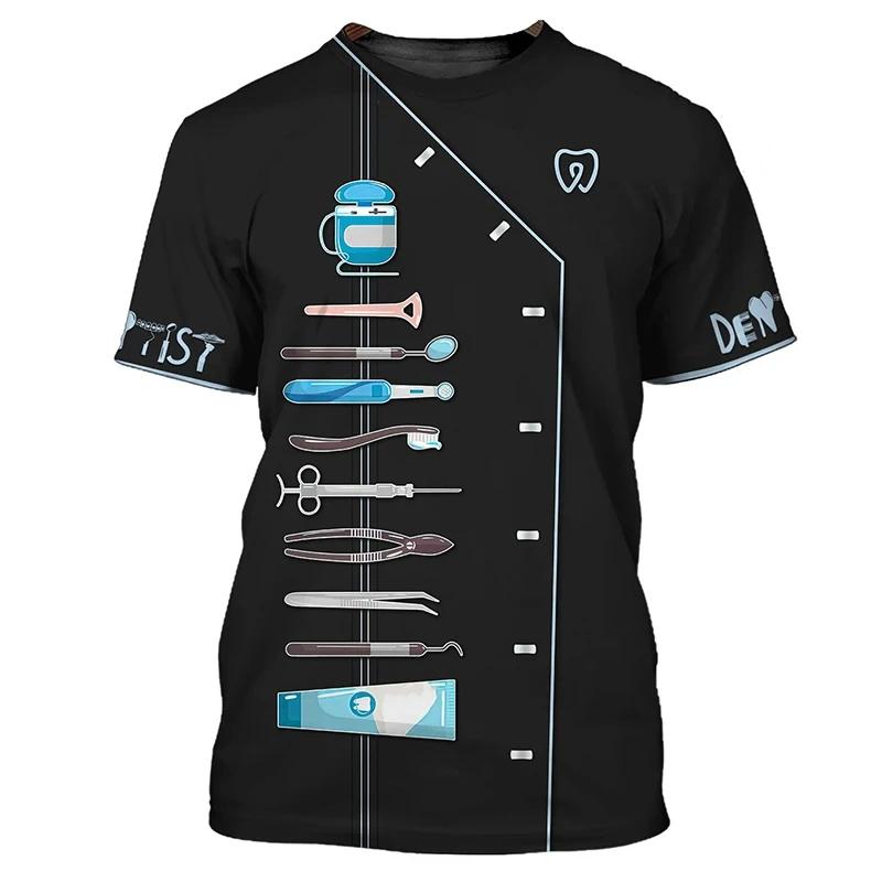T-shirts de dentistes T-shirt pour femmes T-shirt à col rond Uniforme d'infirmière personnalisé Impression 3D Manches courtes Surdimensionné Femme Décontracté Vêtements pour dames