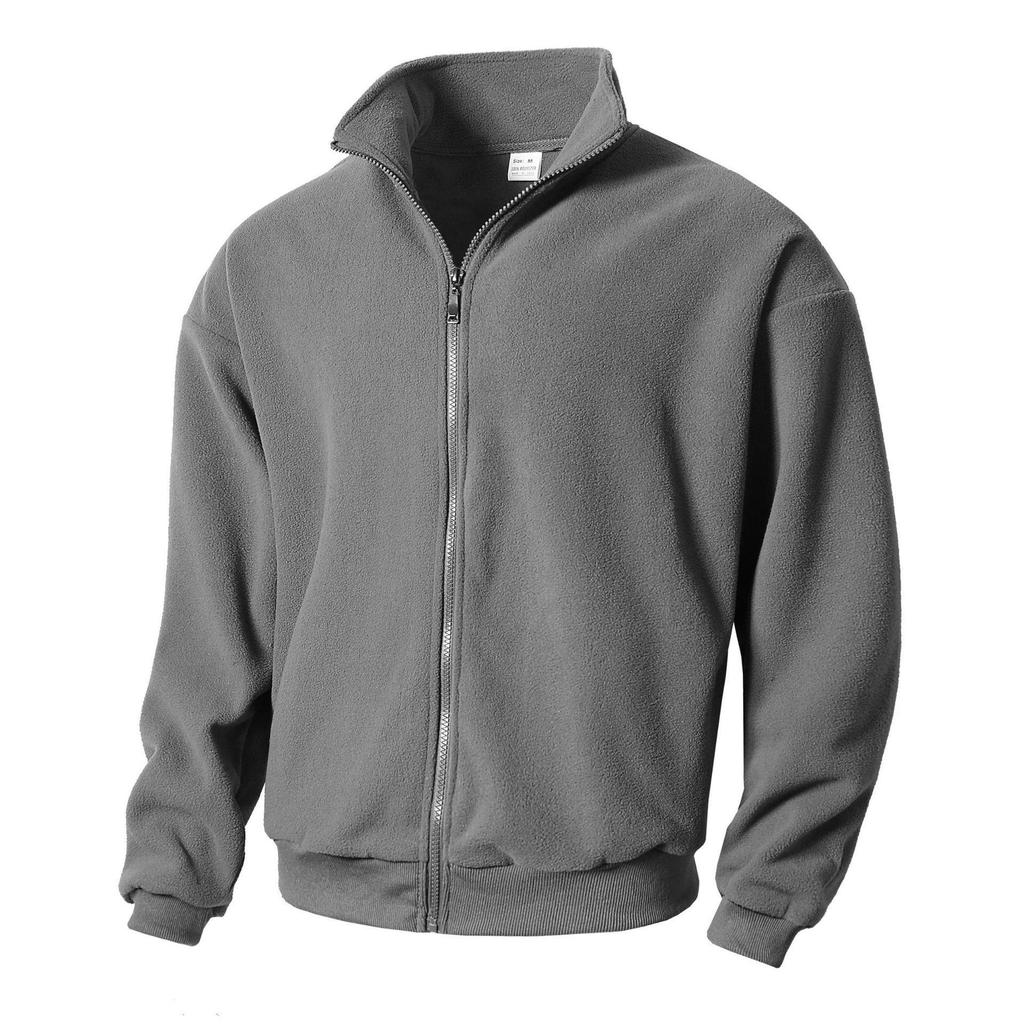 Men's Solid Color Stand Collar Zipper Hoodie Jacket - Outdoor Casual Streetwear