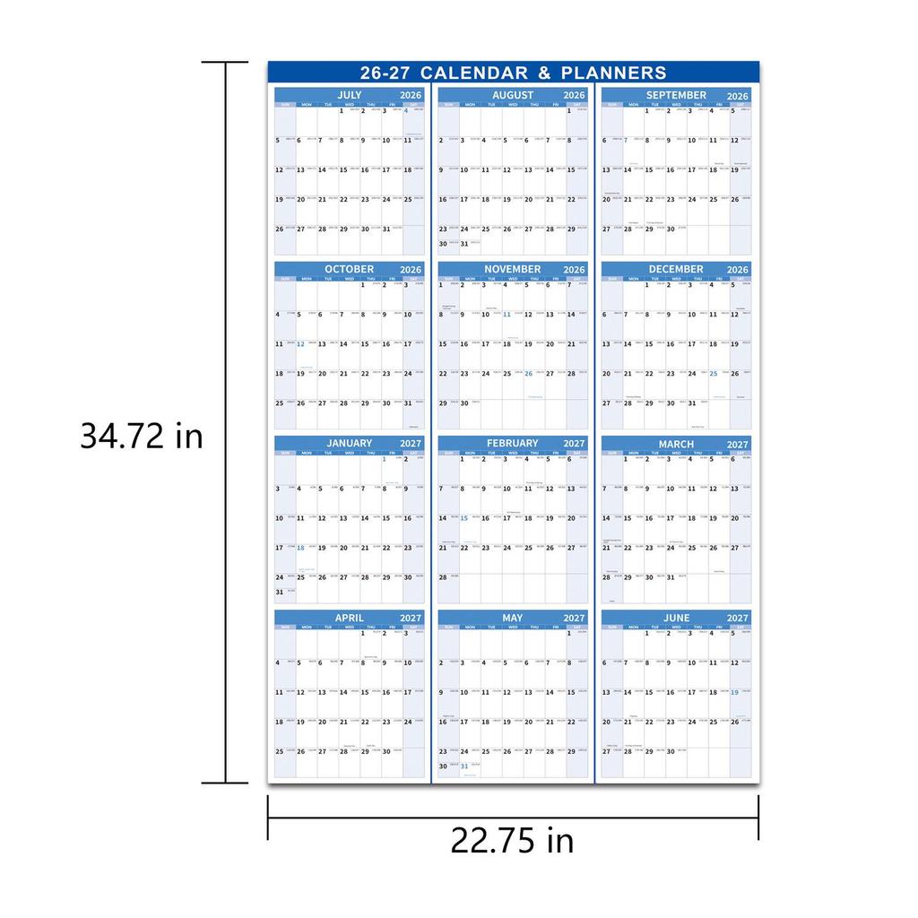 In Stock: 2026-2027 Erasable Wall Calendar - Double-Sided and Customizable