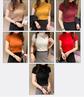 Women's Ice Silk Knit Slim Fit Short Sleeve Top - Half-High Collar, Stretchy, Solid Color