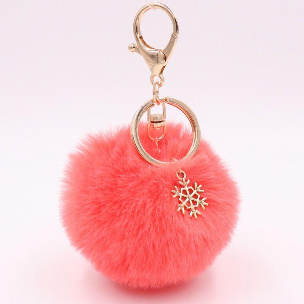 Snowflake Fur Ball Key Chain Bag Charm Plush Ball Keyring Fashion Pompom Pendant  Women Girls