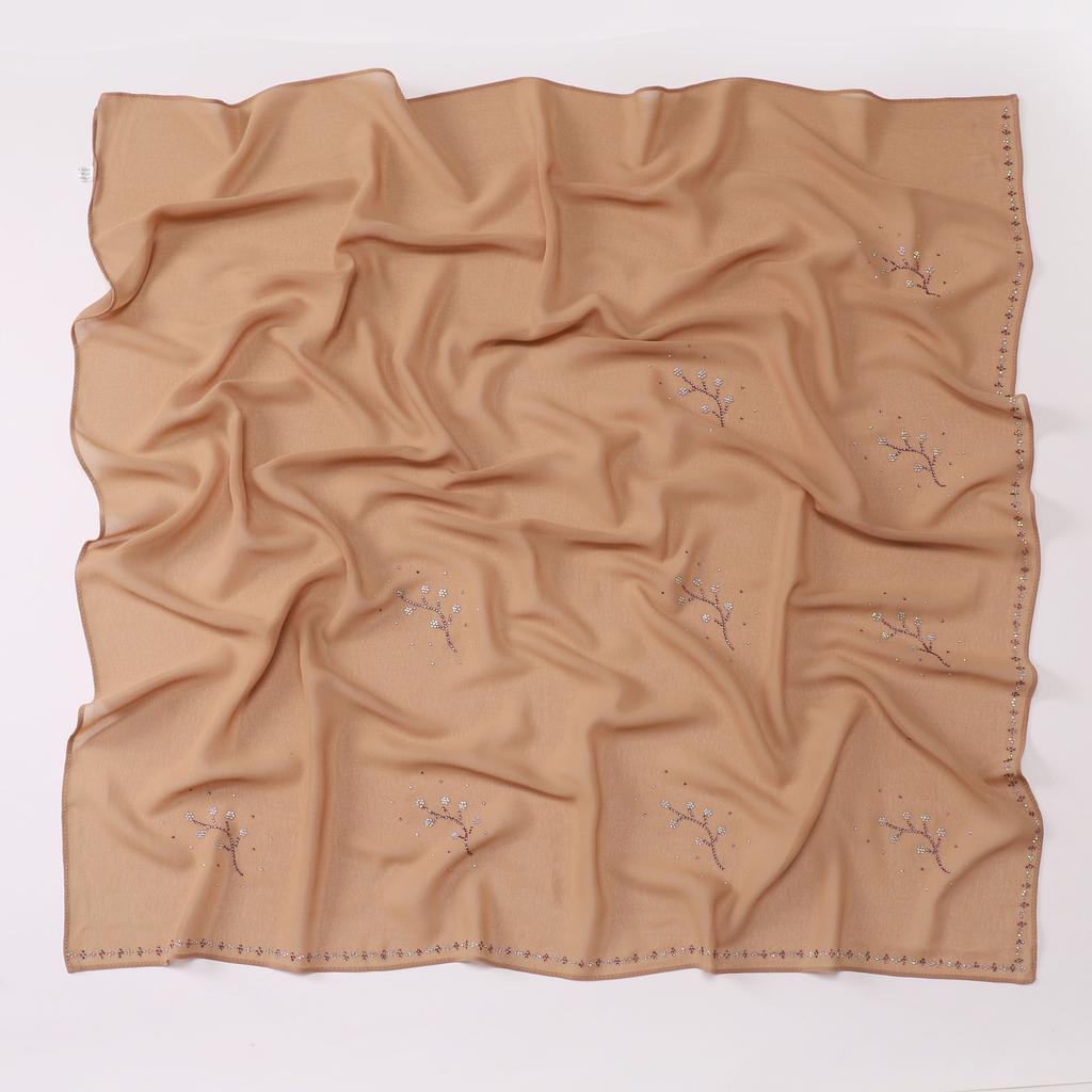 New Pearl Chiffon Rhinestone Square Scarf For Ethnic Women
