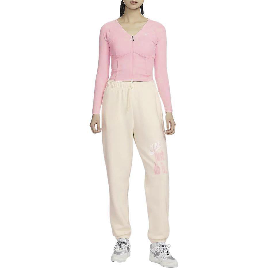 Nike Valentinstag Serie Sportbekleidung Logo V-Ausschnitt Training Freizeit Langarm T-Shirt SS24 Damen Oberteile Soft-Pink HF1133-631