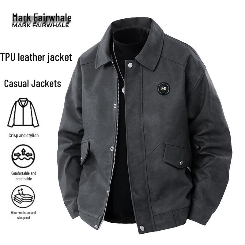 

MARK FAIRWHALE Men s Loose Fit Vintage Lapel Leather-Look Jacket 3XL