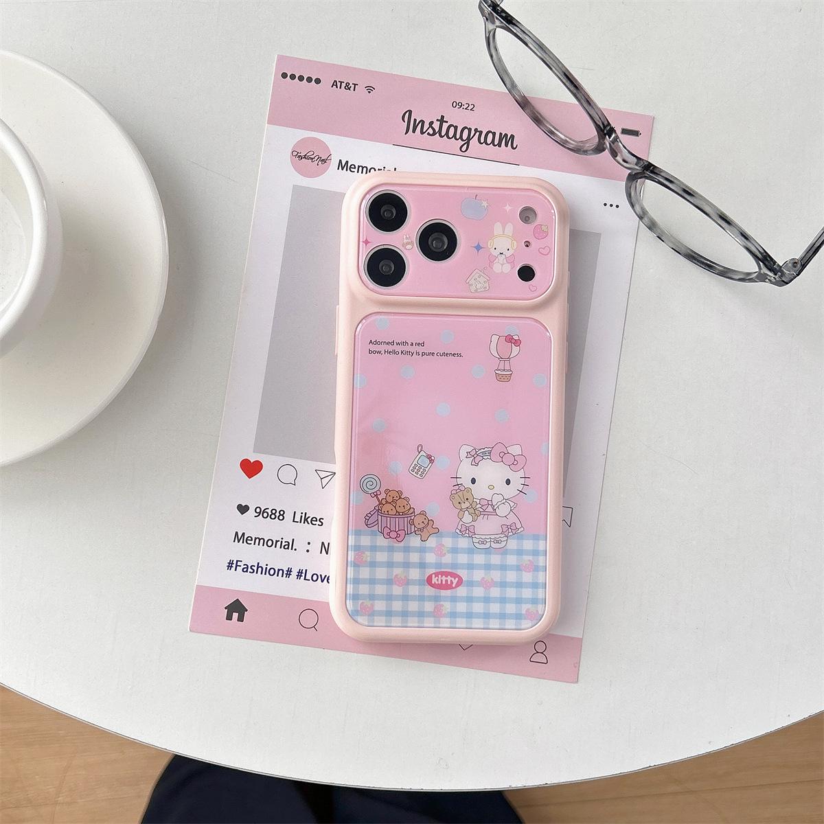 

Large Window Grid KT Cat & Little Rabbit iPhone 15/17/16 Pro Max Case, Anti-fall iPhone 15 Pro