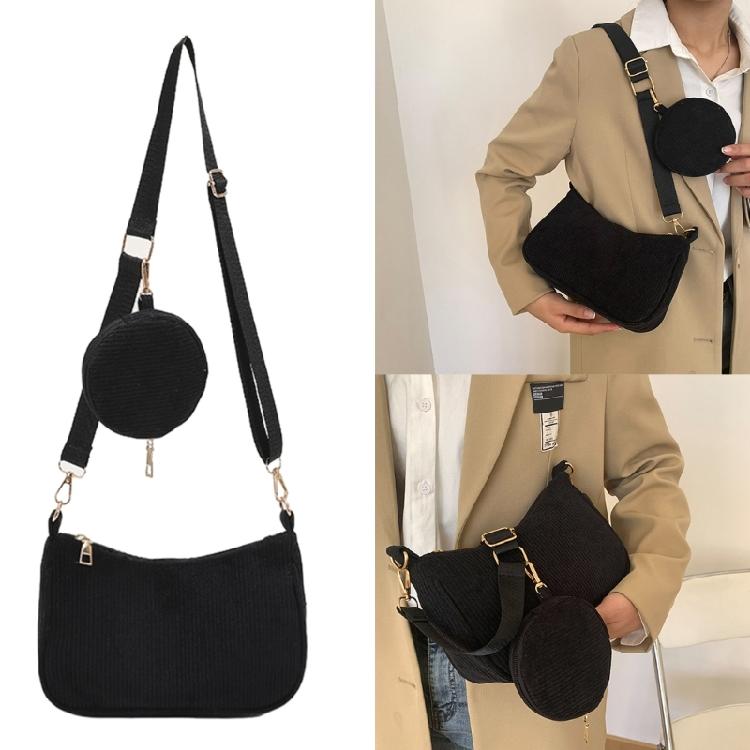 Corduroy Shoulder Bag with Mini Coin Pouch Crossbody Bags for Your Necessities