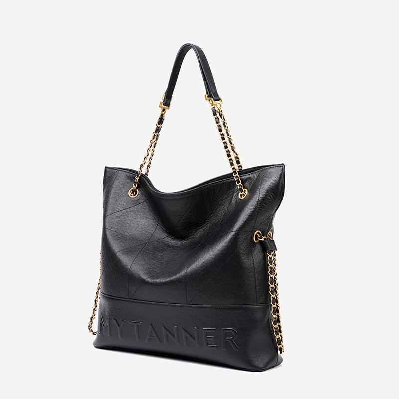 Erste Schicht Rindsleder-Tragetasche, große Kapazität, Damen-Rautenketten-Eimerbeutel mit Premium-Gefühl, echtes Leder-Umhängetasche für Pendler, Computertasche
