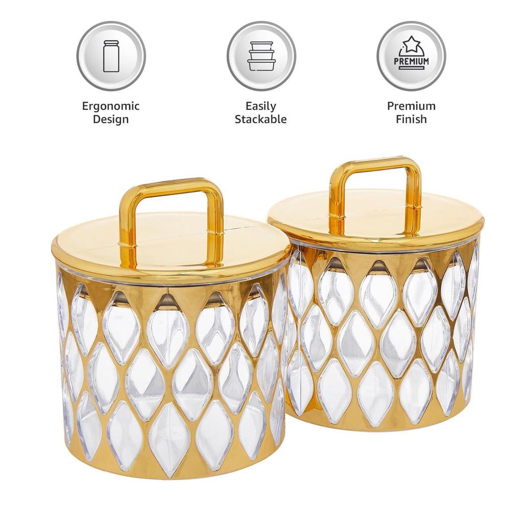 Hermetyczny Zestaw Pojemników na Suche Owoce z Tacą|Plastikowy Pojemnik do Przechowywania Suchej Żywności|500 ml, Zestaw 2 szt. (Złoty)