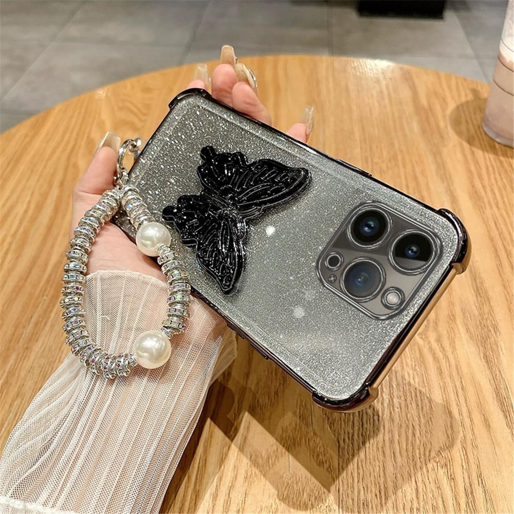 Butterfly Bracket Plating Glitter Phone Case For Samsung A13 A23 A33 A53 A73 A12 A22 A32 A52 A51 Shockproof Cover With Bracelet