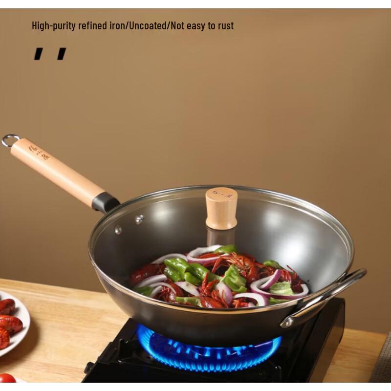 

Чугунная сковорода-вок Zhang Xiao Quan 32 см, устойчивая к ржавчине, с крышкой