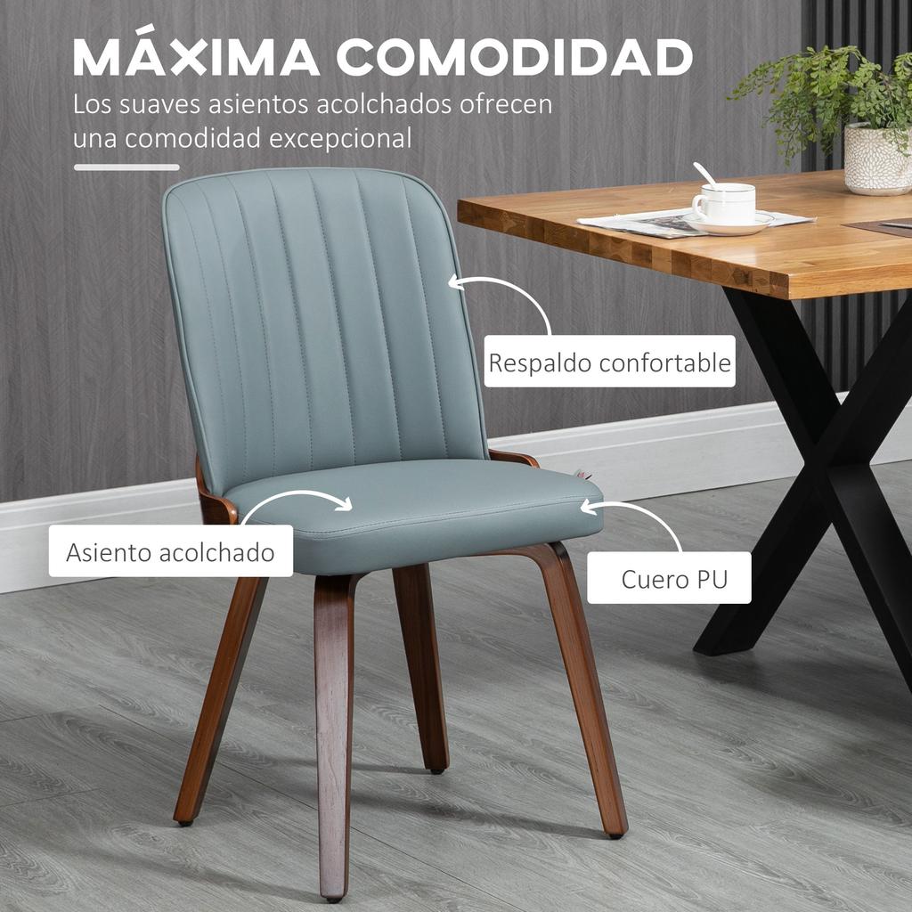 Set of 2 Modern Dining Chairs with Seat Upholstered In Synthetic Leather and Wooden Legs 47.5x57x85cm Gray