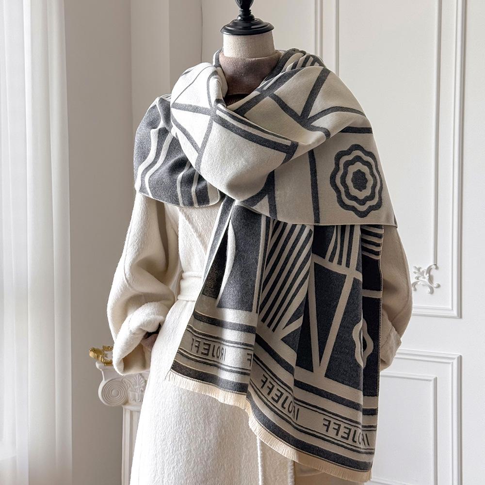 Camellia fashion thickened imitation cashmere scarf women's new winter warm shawl design sense versatile accessories