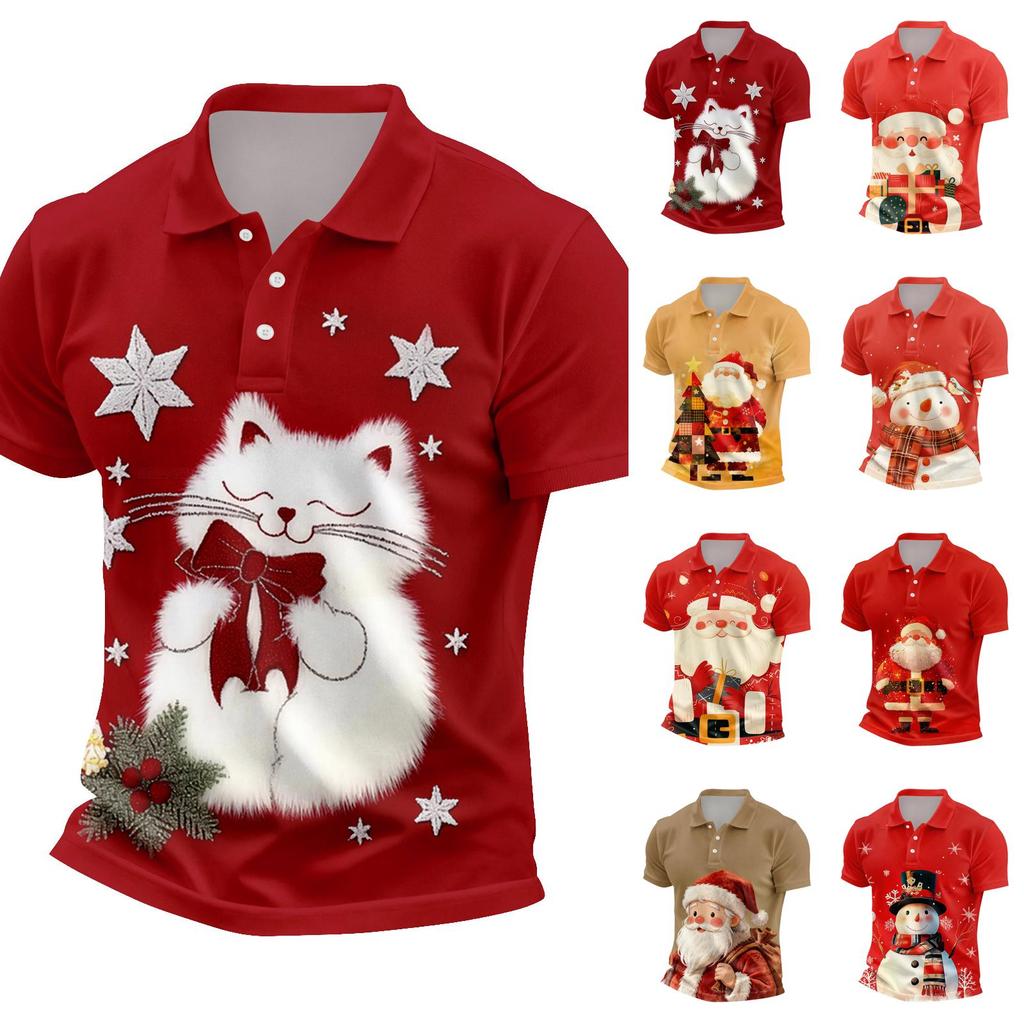 Men's Relaxed Fit Christmas Print Short Sleeve T-Shirt for Casual Holiday Wear