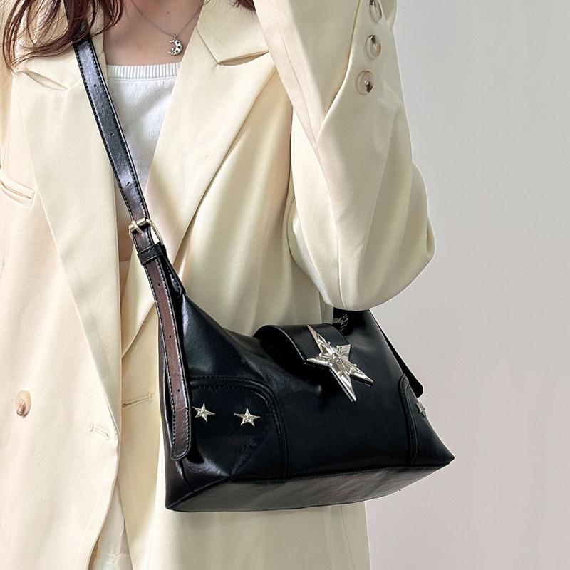 Y2K Korean Gothic Star Girl Black Bag Aesthetic Vintage Fairy Grunge Punk Goth Purse Shoulder Handbags Bucket Tote Bags Women